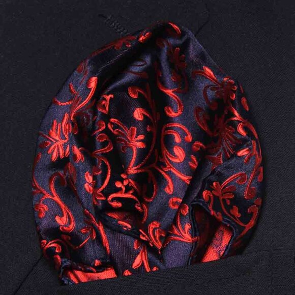 Gascogine Pocket Square Red Navy Blue Flourish Pattern Men's - Picture 1 of 3